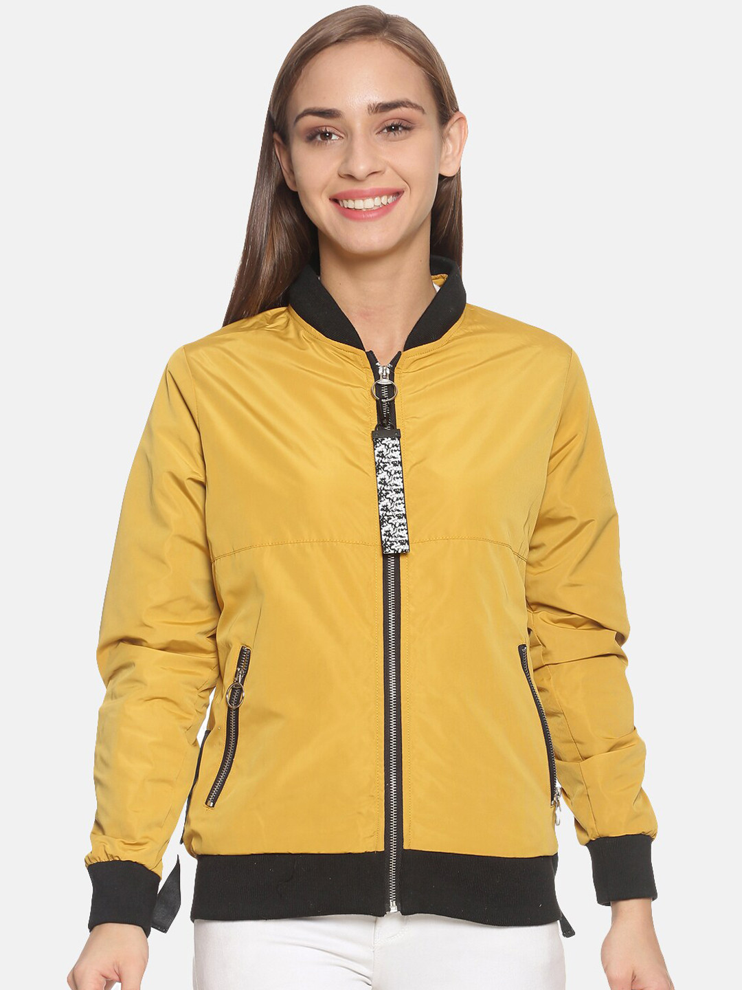 Buy Campus Sutra Women Mustard Solid Windcheater Padded Jacket