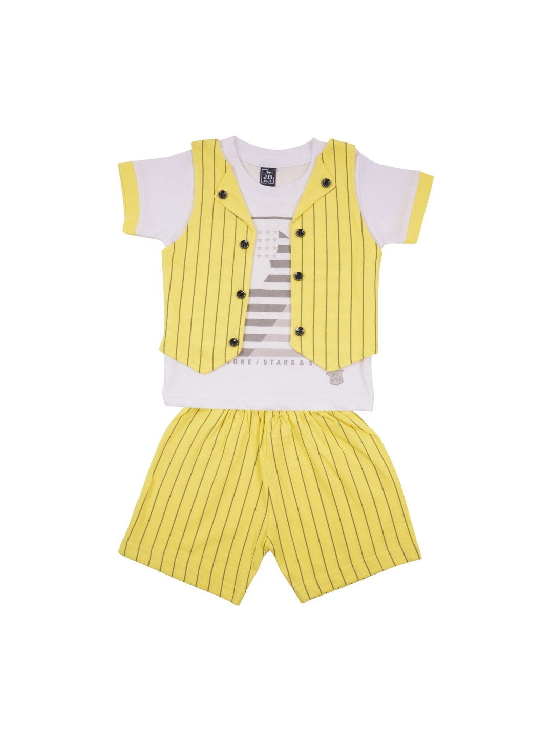 Buy Jb Club Infant Boys Yellow & White Printed T Shirt & Waist Coat ...