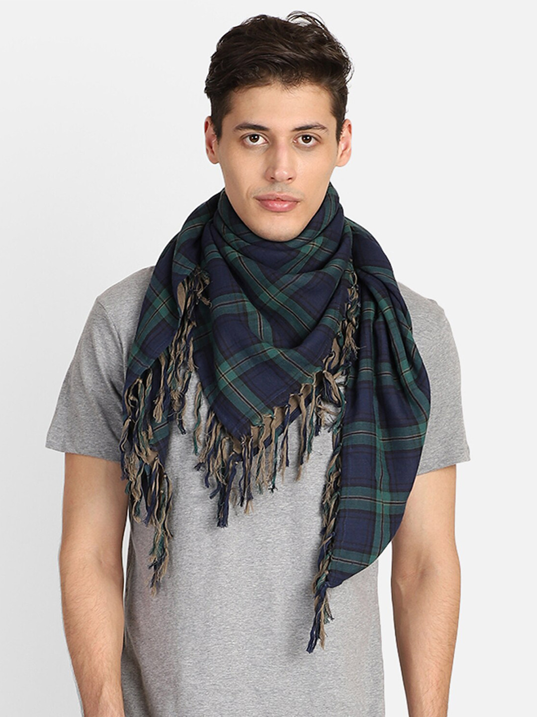 Buy Anekaant Men Green & Navy Blue Checked Scarf Scarves for Men