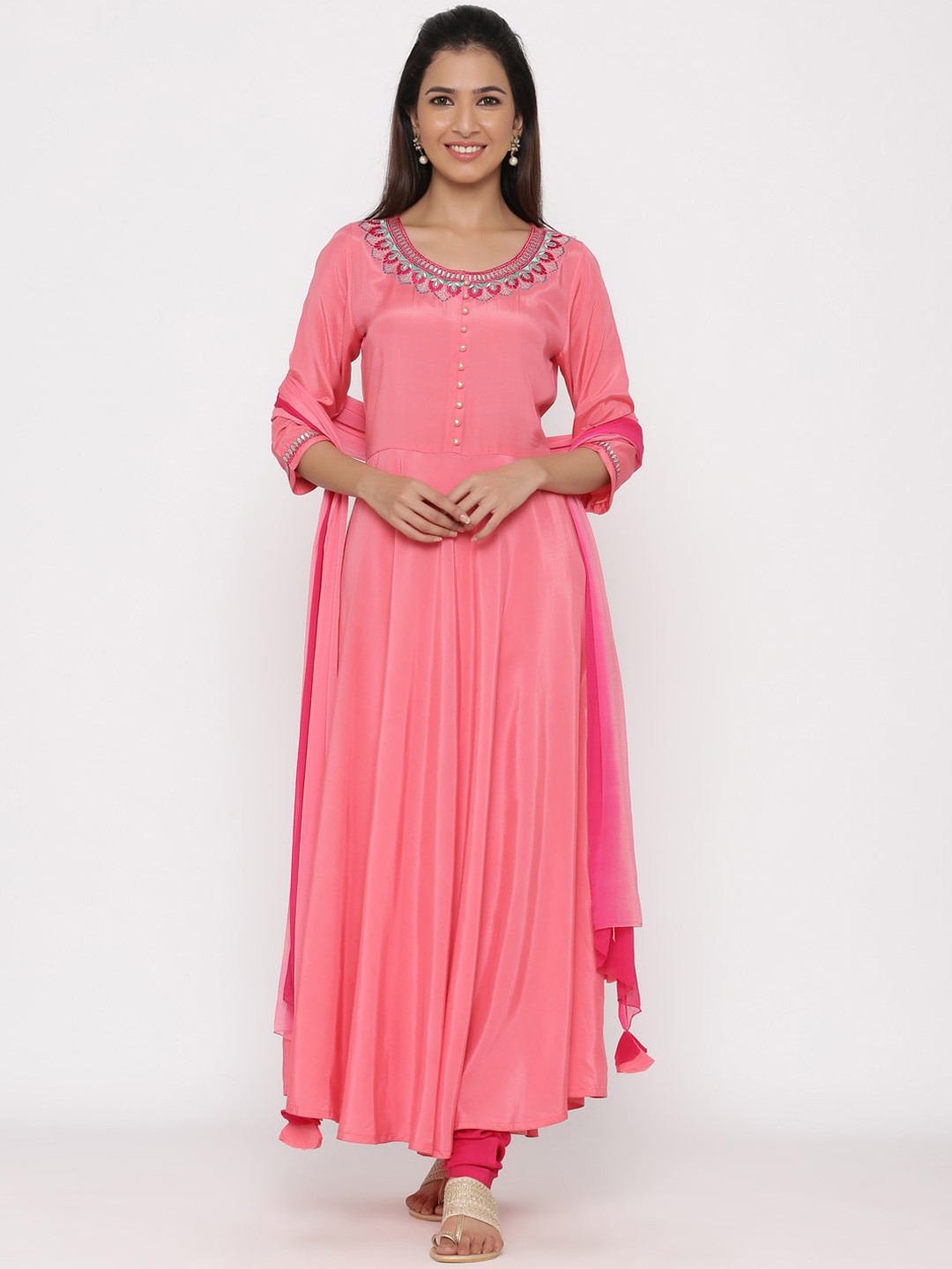 Buy Jaipur Kurti Women Pink Solid Kurta With Churidar & Dupatta Kurta