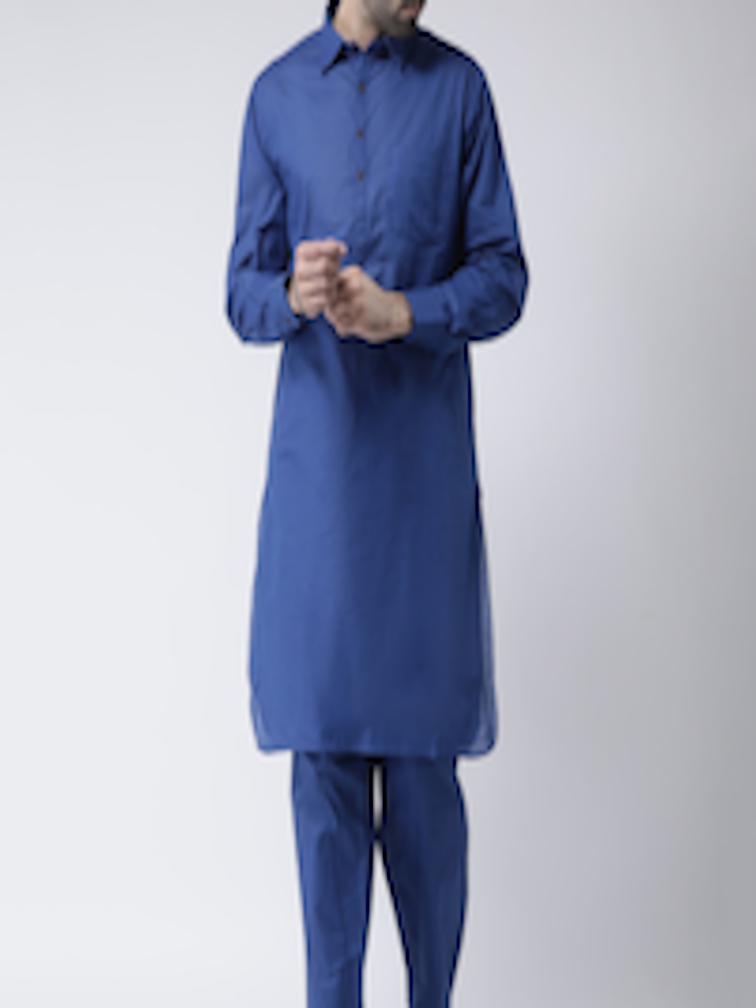 Buy SG LEMAN Men Blue Solid Kurta With Trousers - Kurta Sets for Men ...