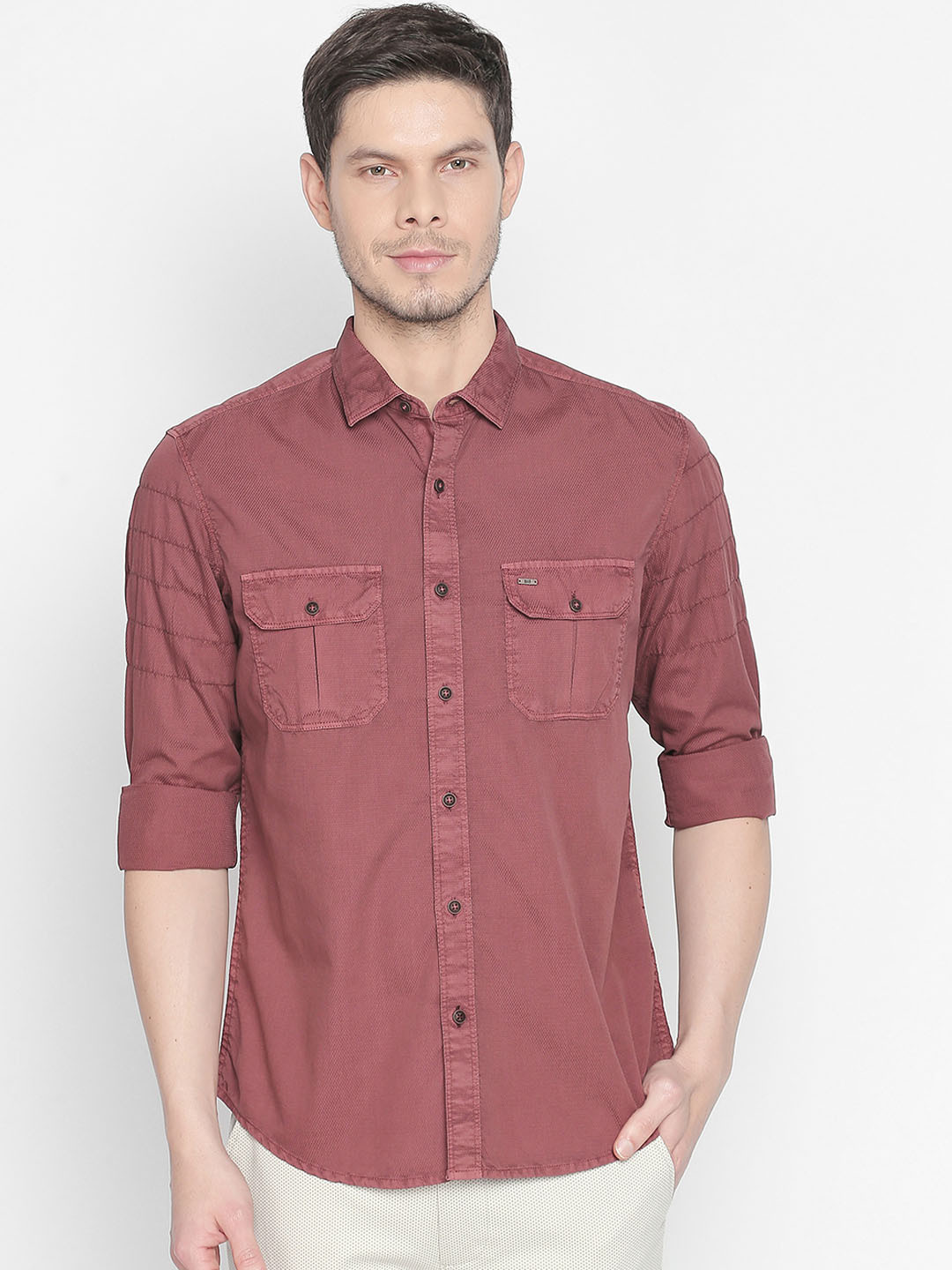 Men's Maroon Solid Slim Fit Shirt main image 0