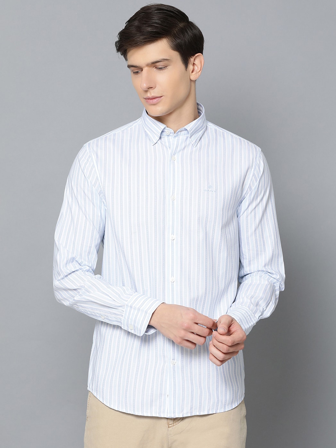 Buy GANT Men Blue Regular Fit Striped Casual Shirt - Shirts for Men ...