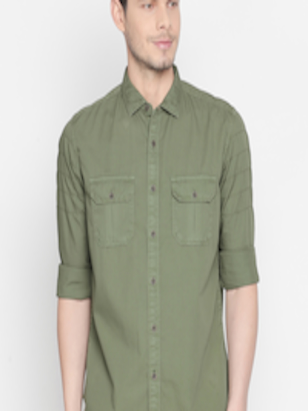 Buy Basics Men Green Slim Fit Solid Casual Shirt - Shirts for Men ...