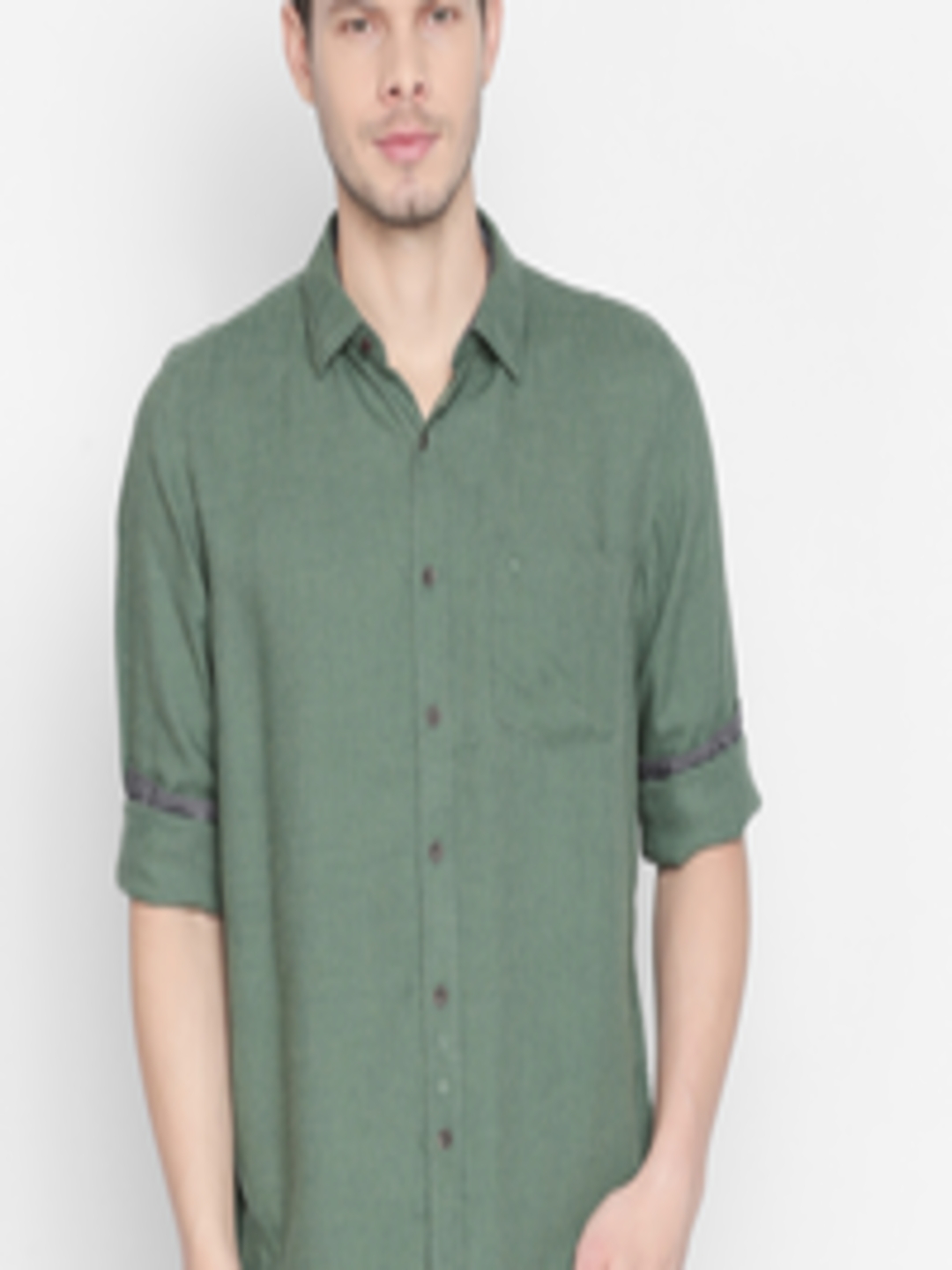 Buy Basics Men Green Slim Fit Solid Casual Shirt - Shirts for Men ...