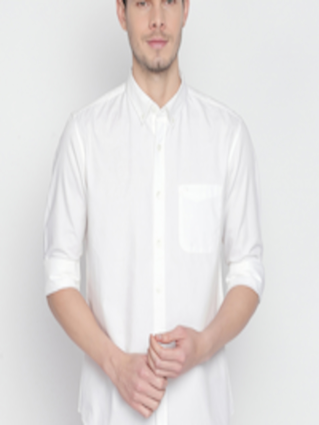 Buy Basics Men White Slim Fit Solid Casual Shirt - Shirts for Men ...