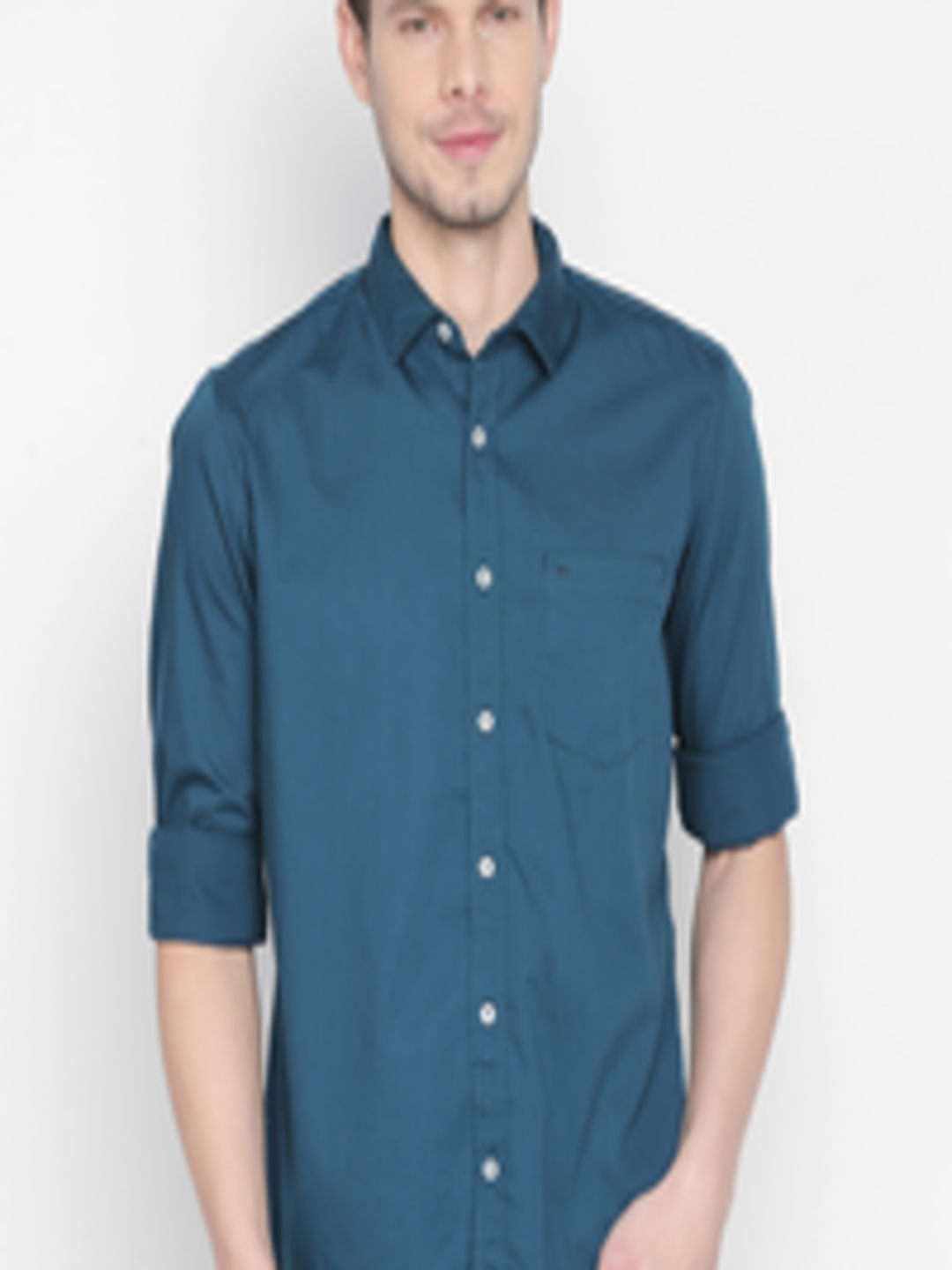 Buy Basics Men Teal Blue Slim Fit Solid Casual Shirt - Shirts for Men ...