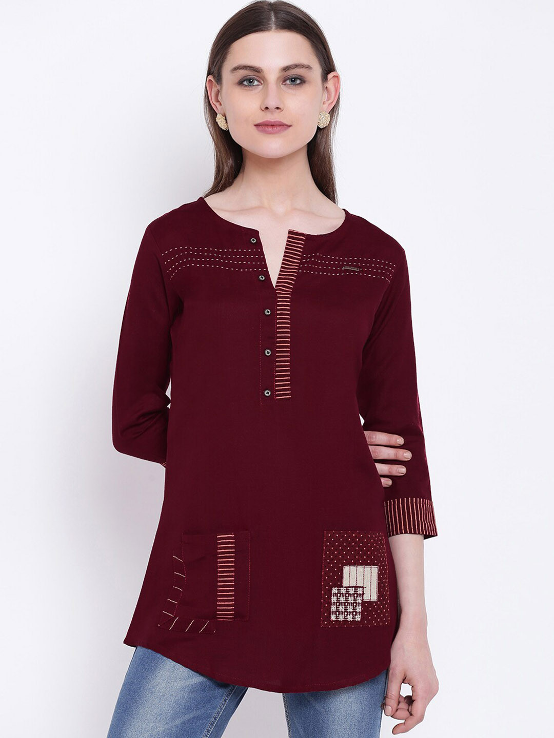 Buy Kvsfab Women Maroon Solid A Line Kurti Kurtis for Women 12525370
