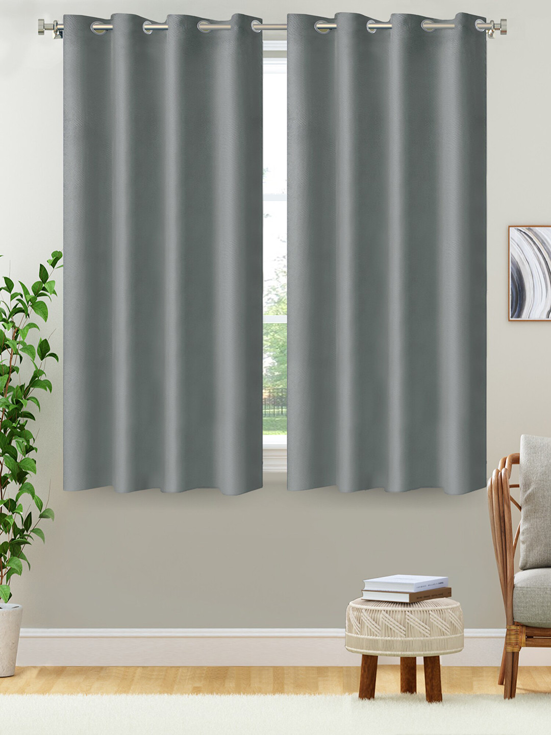 Buy Aura Grey Set Of 2 Window Curtains Curtains And Sheers for Unisex