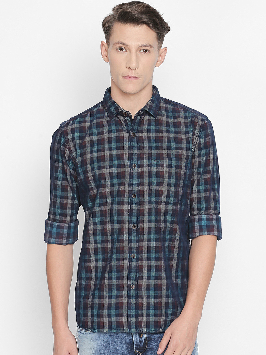 Buy Basics Men Multicoloured Slim Fit Checked Casual Shirt Shirts for