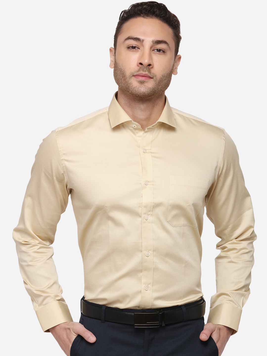 Buy METAL Men Cream Coloured Slim Fit Solid Formal Shirt - Shirts for ...