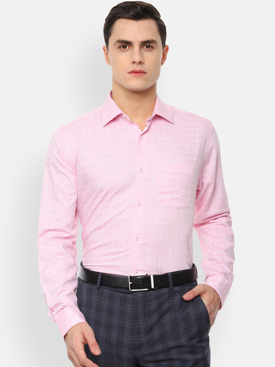 Buy Van Heusen Men Pink Regular Fit Checked Formal Shirt Shirts for