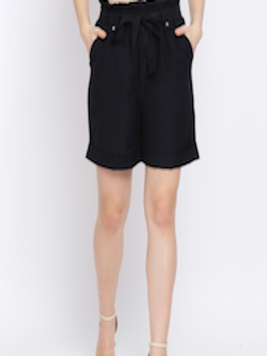 Buy Oxolloxo Women Black Solid Regular Fit Regular Shorts - Shorts for ...