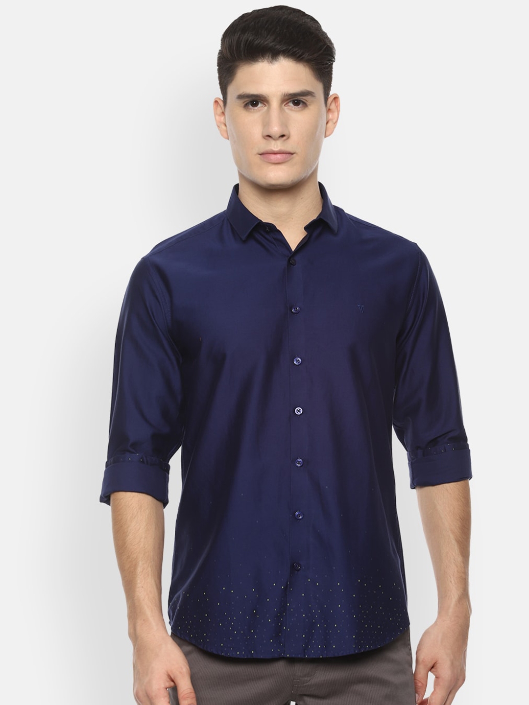 Buy V Dot Men Navy Blue Slim Fit Solid Casual Shirt - Shirts for Men ...