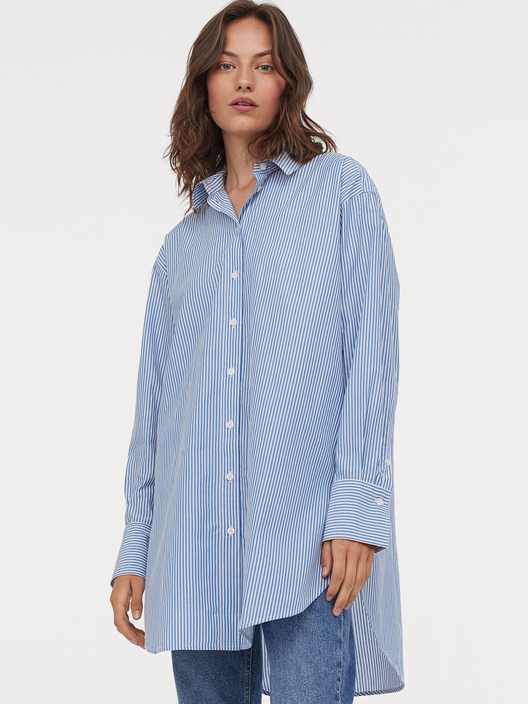 Buy H&M Women Blue Long Cotton Shirt Shirts for Women 12565272 Myntra