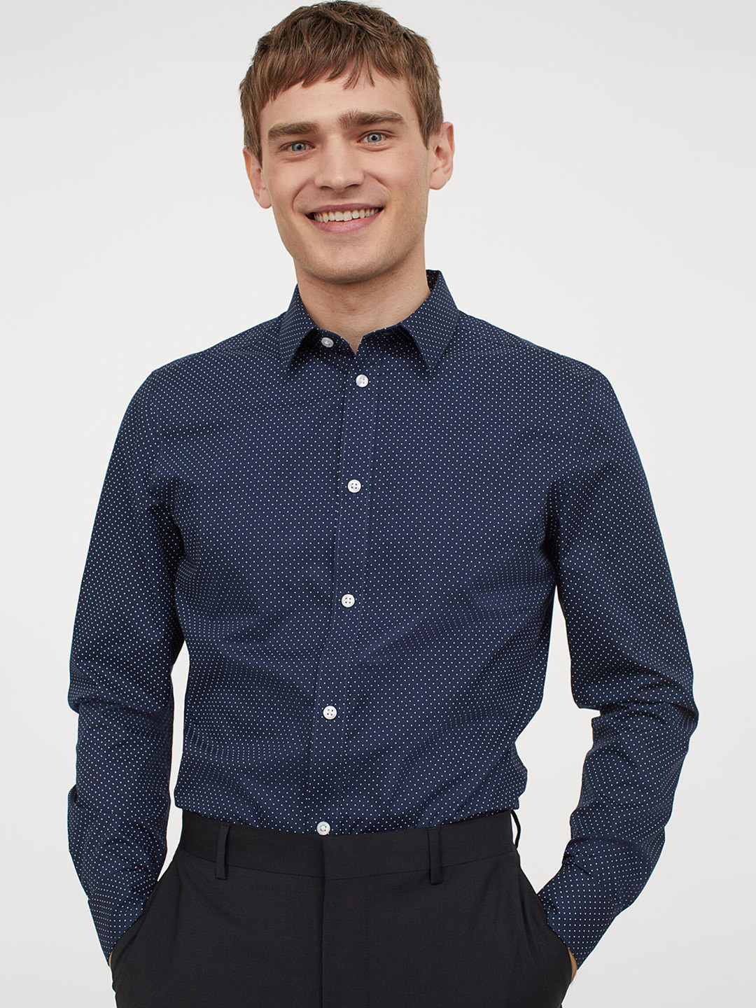 Buy H&M Men Blue Solid Easy Iron Shirt Slim Fit Shirts for Men 12582302 Myntra