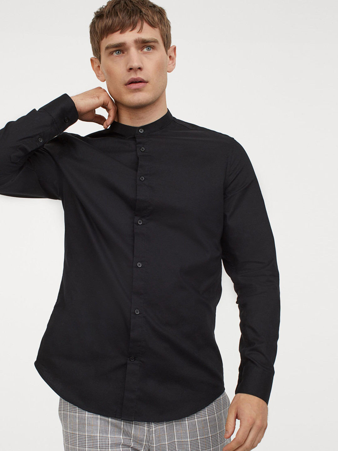 Buy H&M Men Black Solid Grandad Shirt Slim Fit Shirts for Men