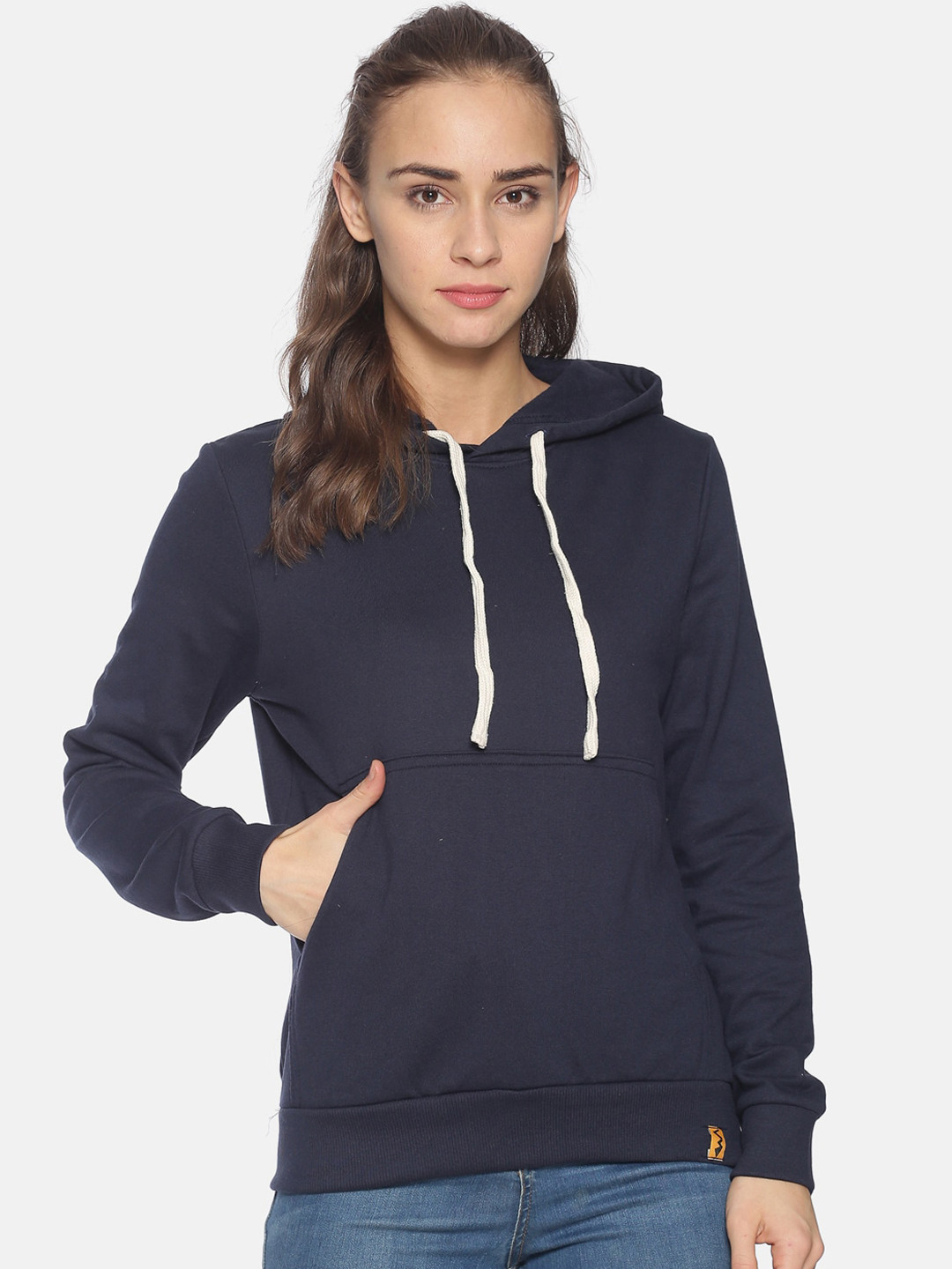 Buy Campus Sutra Women Navy Blue Solid Hooded Sweatshirt - Sweatshirts for Women 12577374 | Myntra