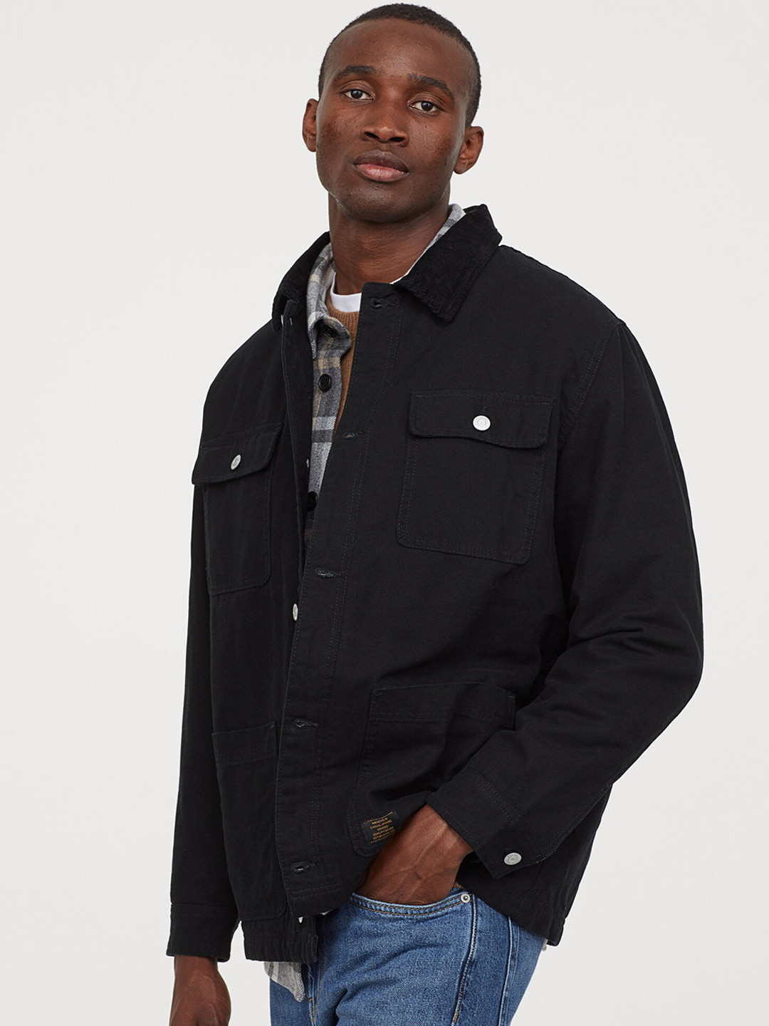 Buy H&M Men Black Corduroy Collared Jacket Jackets for Men 12565372 Myntra