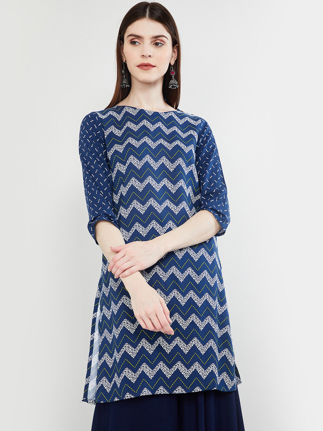 Women Navy Blue & Off-White Kurta Set main image 1