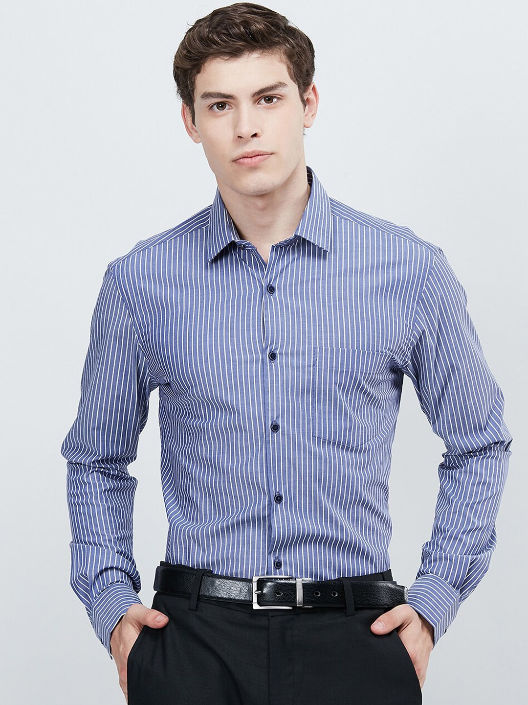 Buy Max Men Blue Slim Fit Striped Formal Shirt - Shirts for Men ...