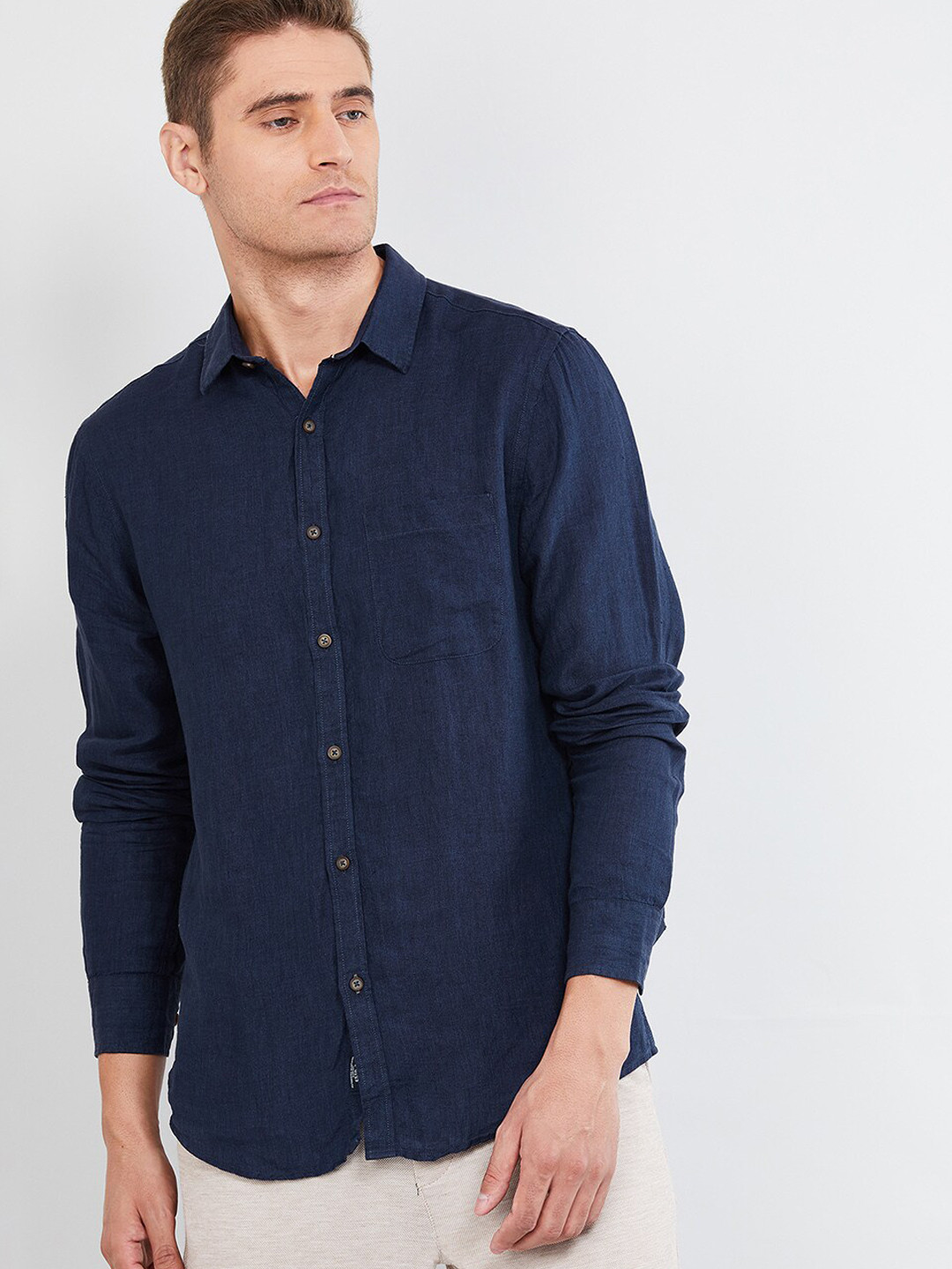 Buy Max Men Blue Regular Fit Solid Linen Casual Shirt Shirts for Men