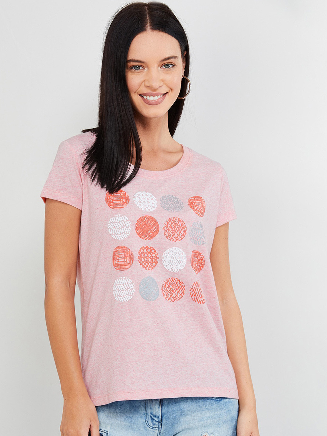 Buy Max Women Pink Printed Round Neck T Shirt Tshirts for Women