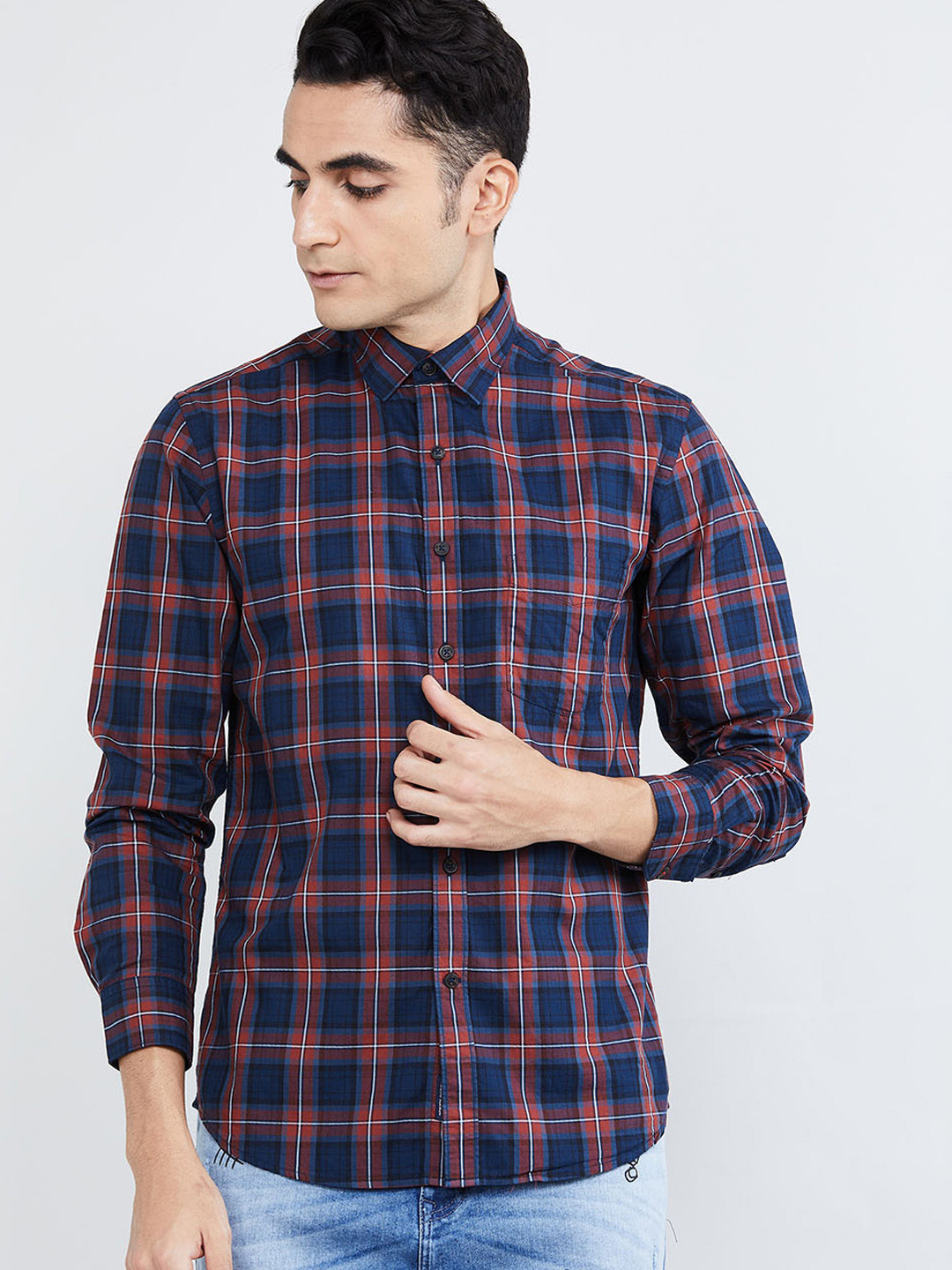 Buy Max Men Red & Navy Blue Checked Casual Shirt Shirts for Men