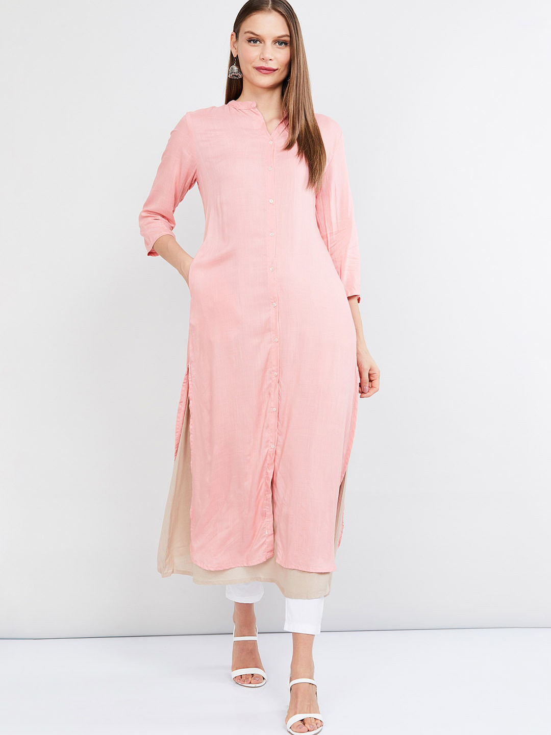 Women's Pink Solid Straight Kurta