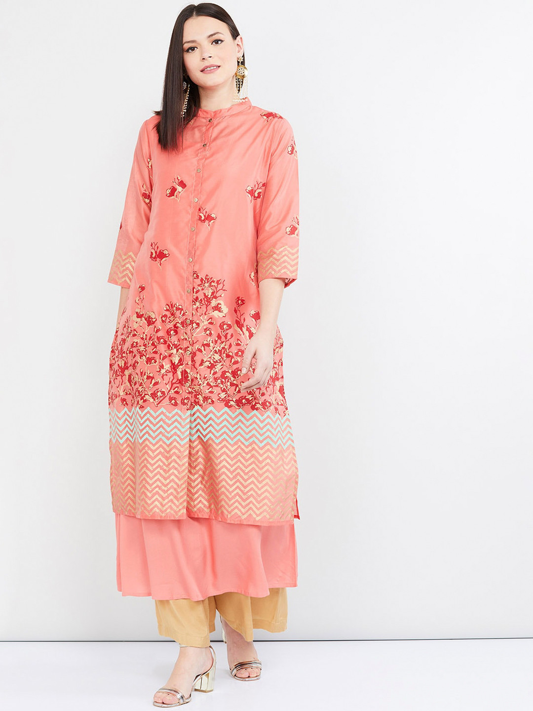 Buy Max Women Rose & Red Floral Printed Straight Kurta Kurtas for