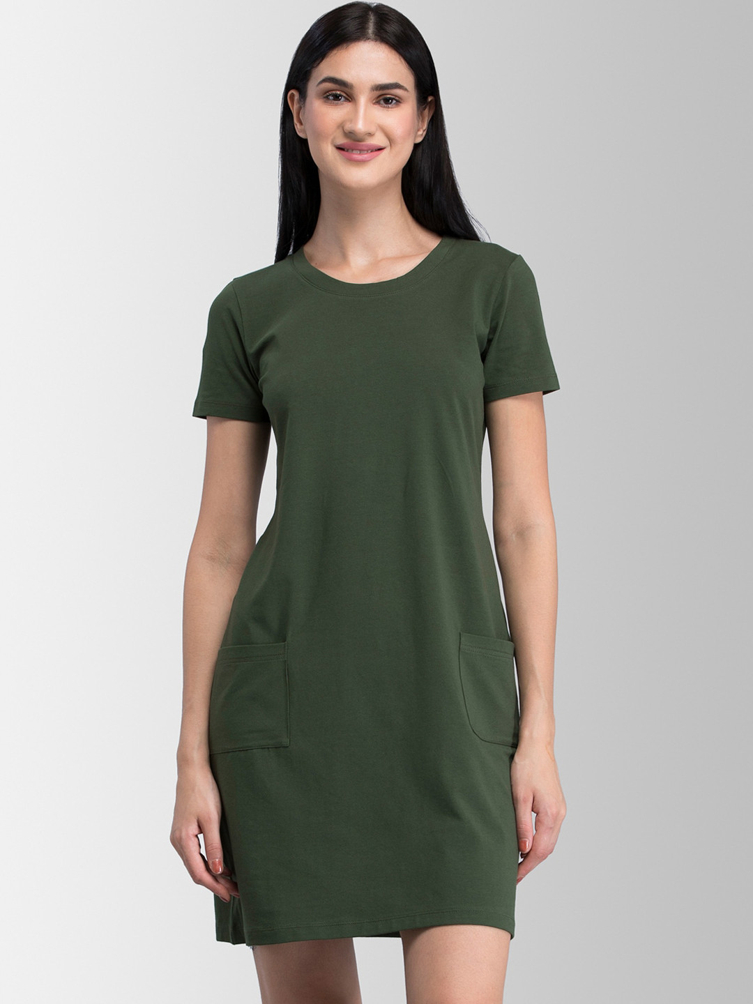 Buy FableStreet Women Olive Green Solid T Shirt Dress Dresses for