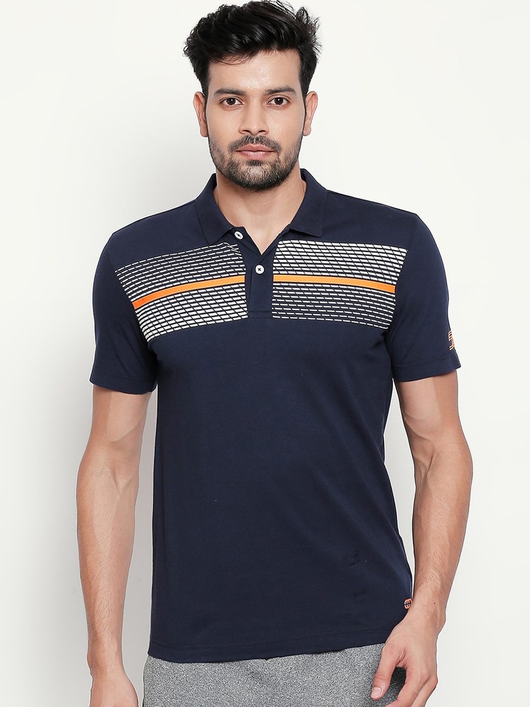 Buy Ajile By Pantaloons Men Navy Blue Printed Polo Collar Pure Cotton T ...