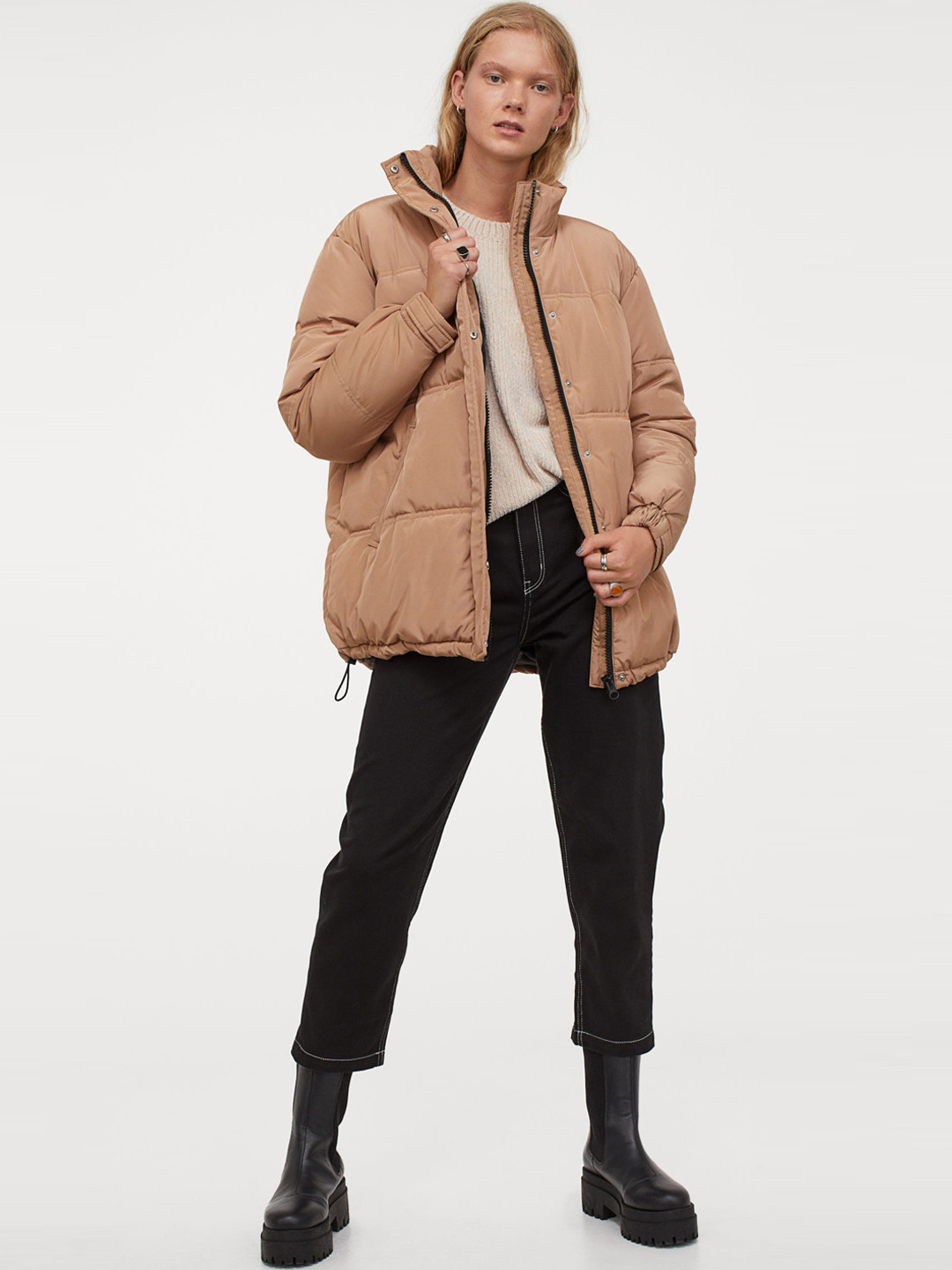 Buy H&M Women Beige Solid Oversized Jacket Jackets for Women 12427078