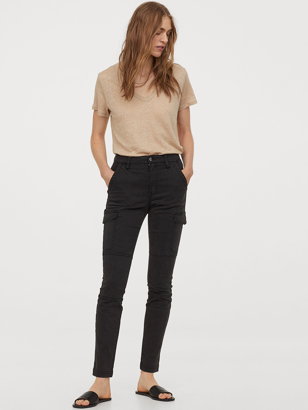 Buy H&M Women Black Slim Fit Cargo Trousers Trousers for Women