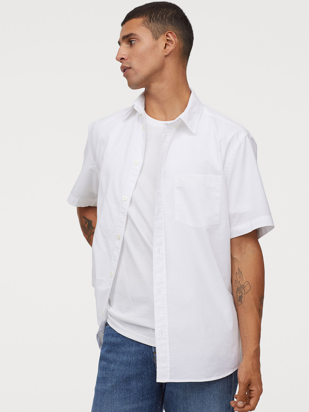 Buy H&M Men White Solid Cotton Shirt Regular Fit Shirts for Men