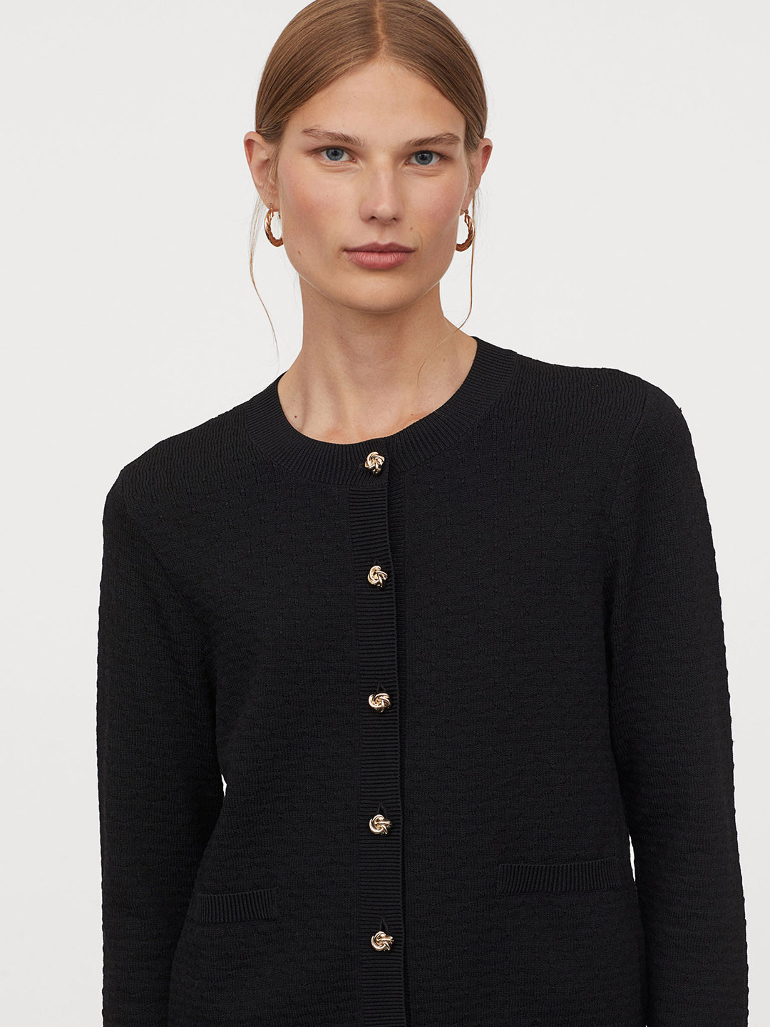 Buy H&M Women Black Textured Knit Cardigan Sweaters for Women 12427624 Myntra