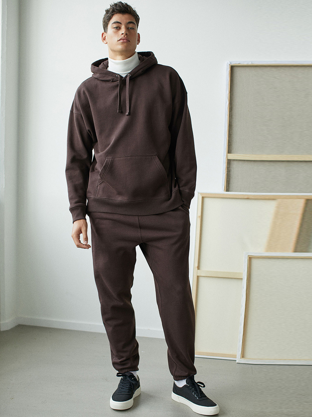 Buy H&M Men Brown Solid Cotton Joggers Trousers for Men 12427382 Myntra