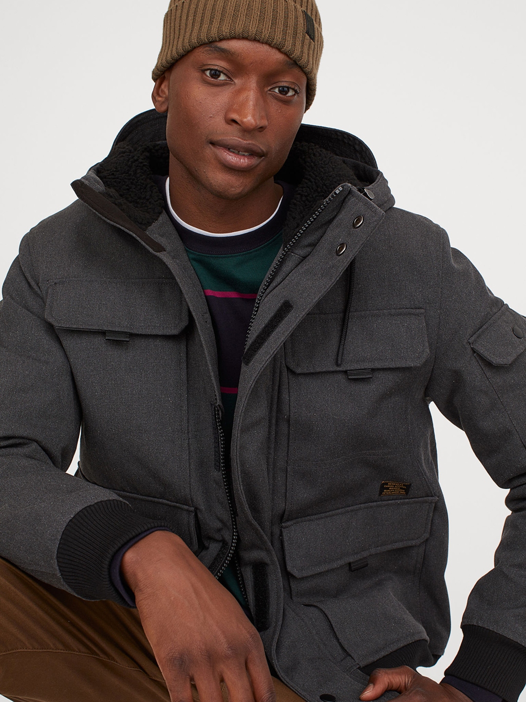 Buy H&M Men Grey Padded Hooded Jacket Jackets for Men 12427146 Myntra