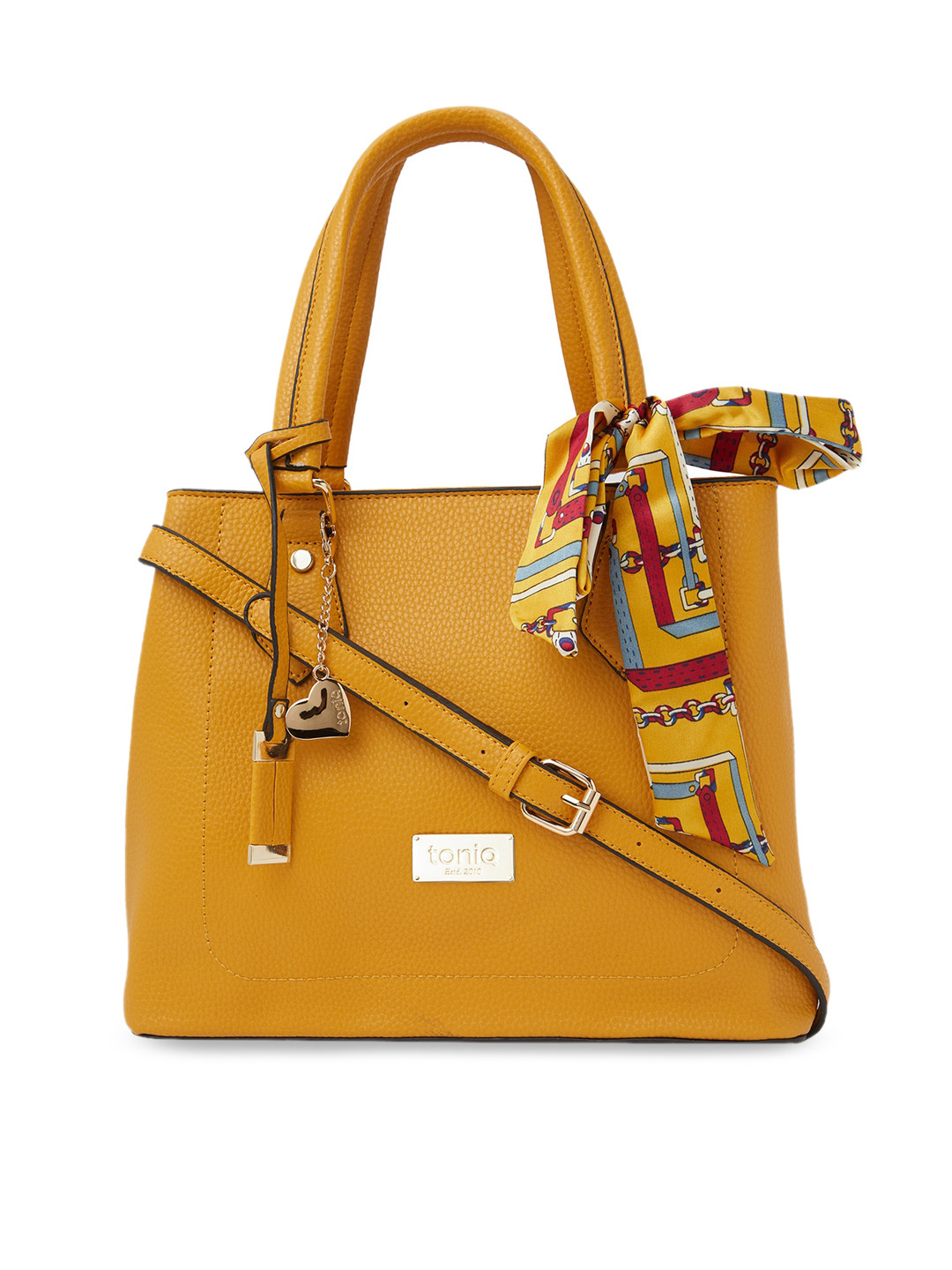 Buy ToniQ Mustard Yellow Solid Handheld Bag With Detachable Scarf