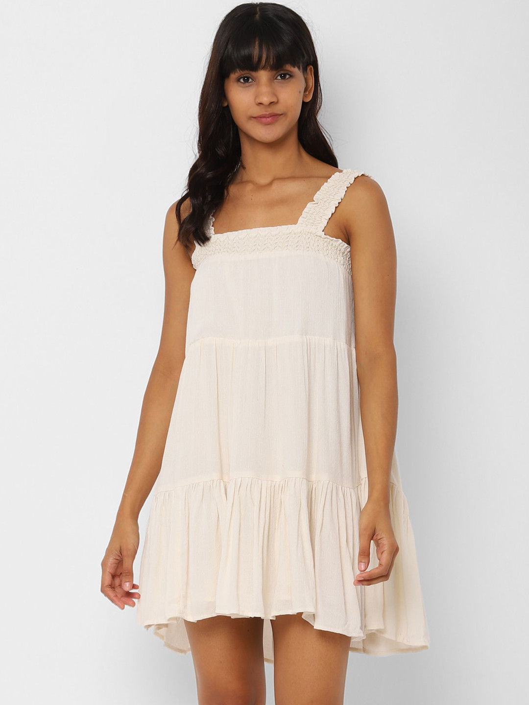 Buy AMERICAN EAGLE OUTFITTERS Women Cream Coloured Solid A Line Dress