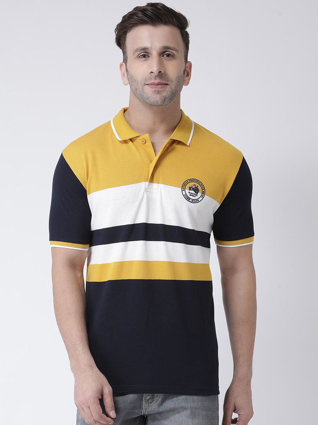 Buy COBB Men Yellow Striped Polo Collar T Shirt - Tshirts for Men 12436444 | Myntra