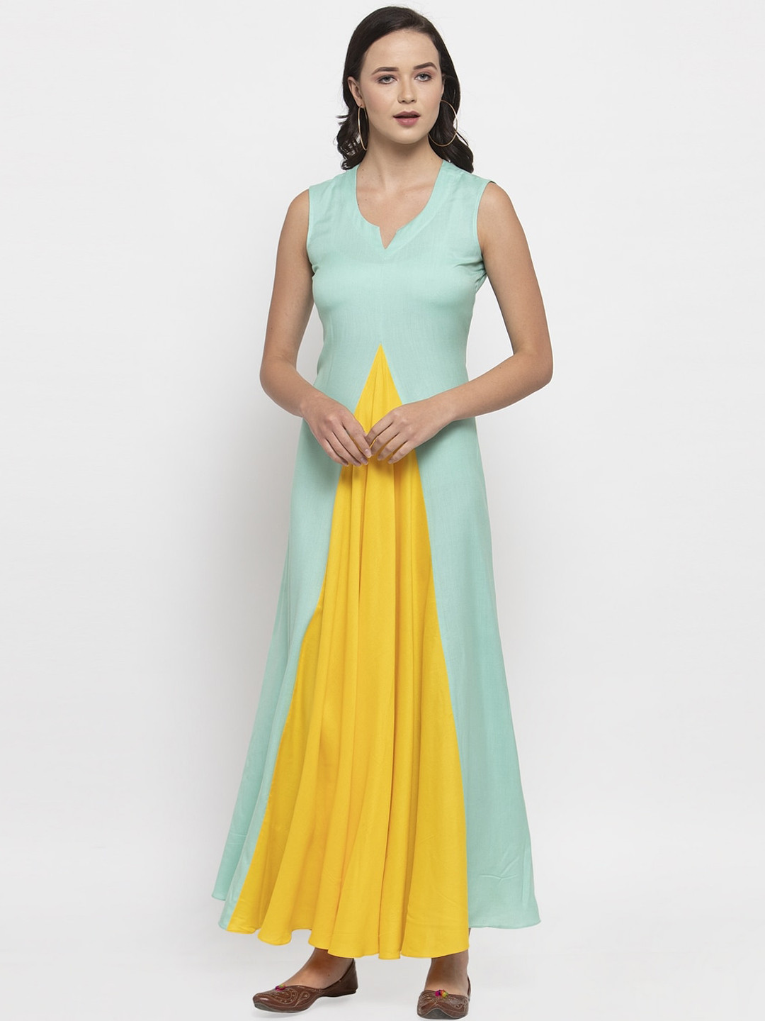 Buy DUGRI BE THE ONE Women Yellow & Pastel Green Colorblocked Maxi