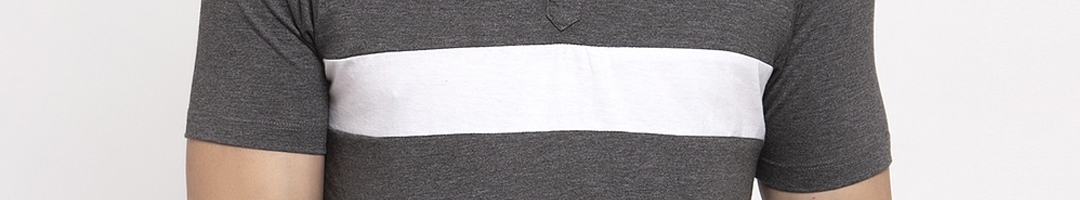 Buy Kalt Men Grey Striped Mandarin Collar T Shirt - Tshirts for Men ...