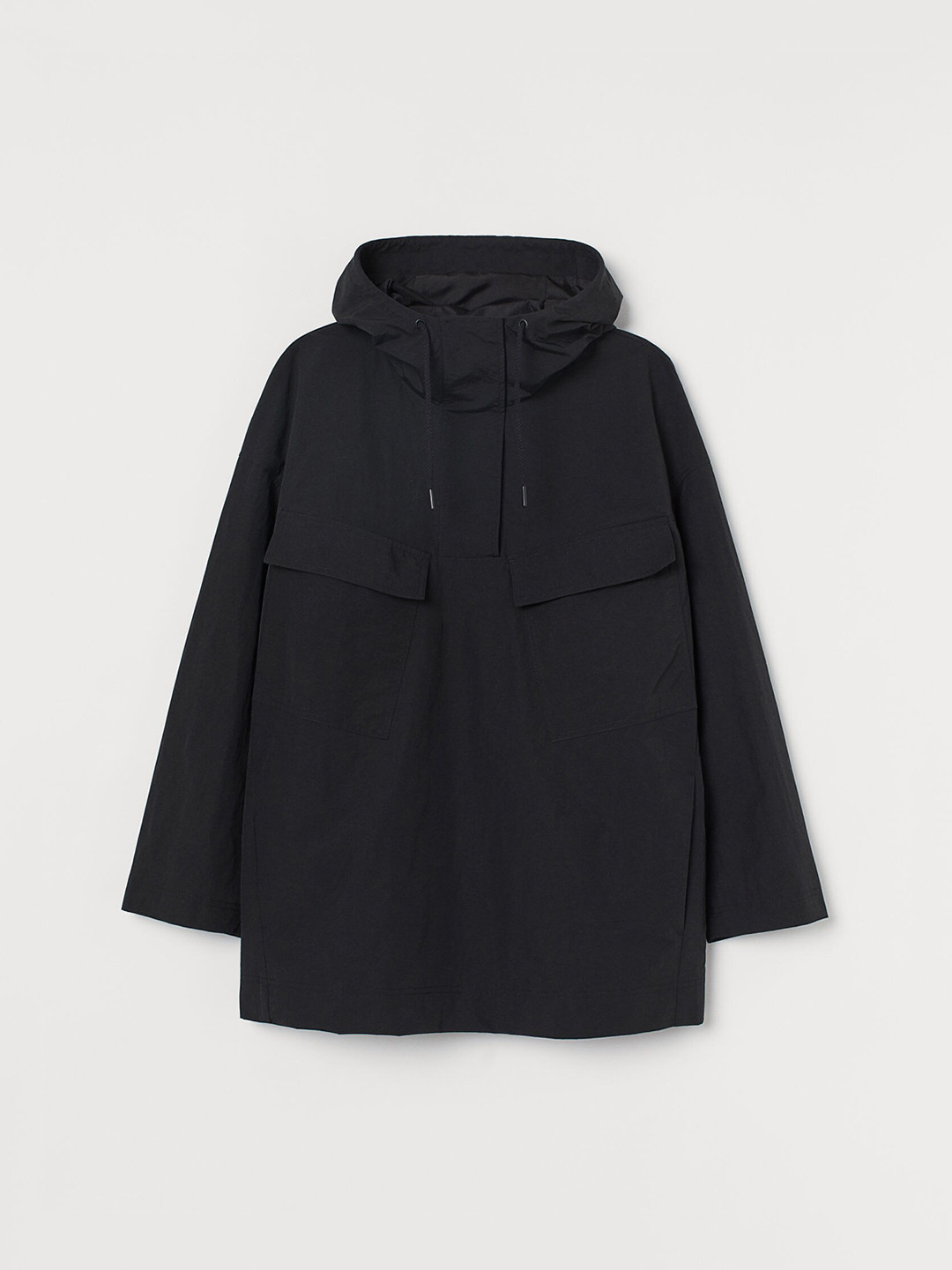 Buy H&M Plus Women Black Solid Hooded Popover Jacket Jackets for