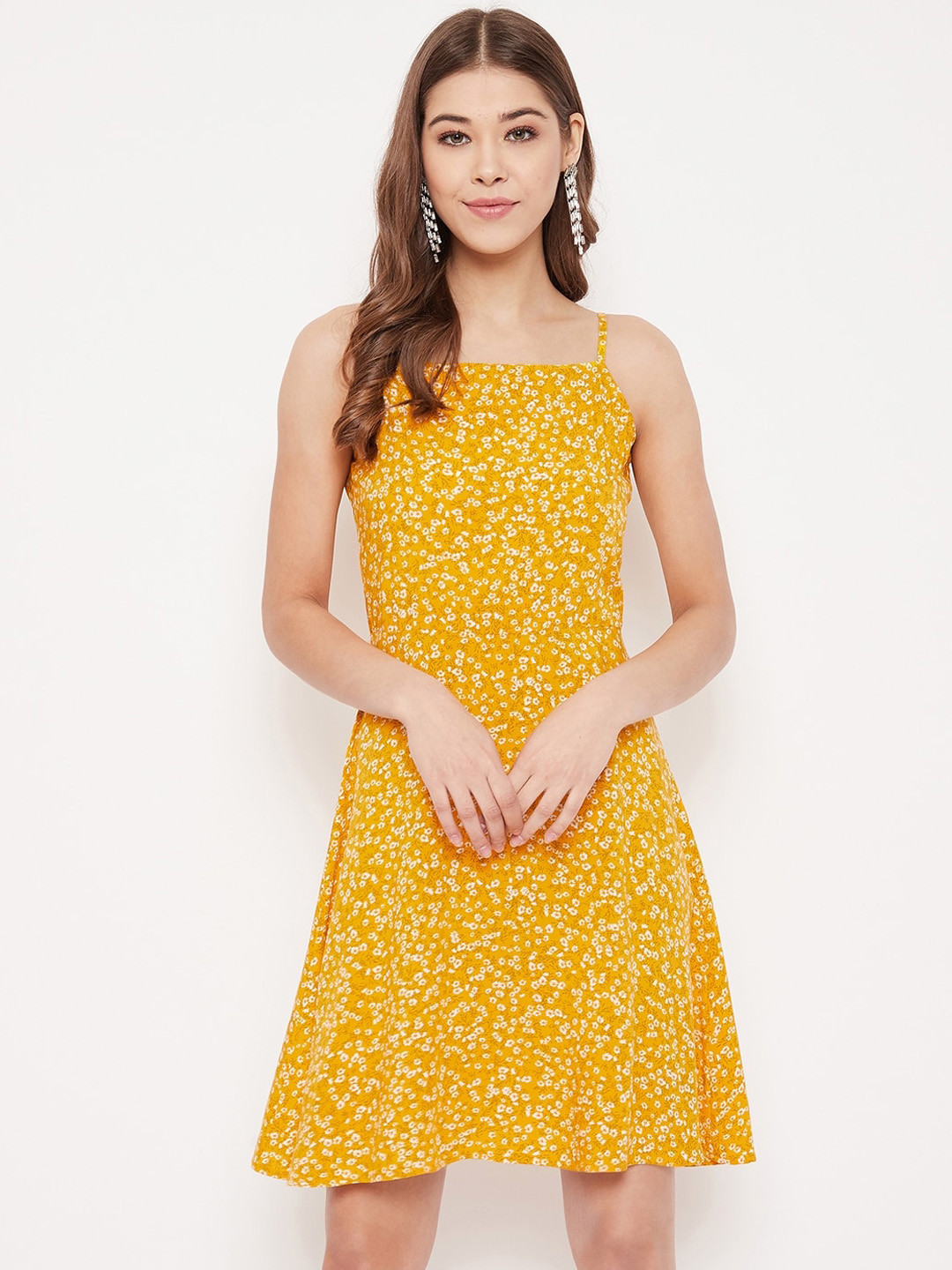 Women Yellow Printed A-Line Dress