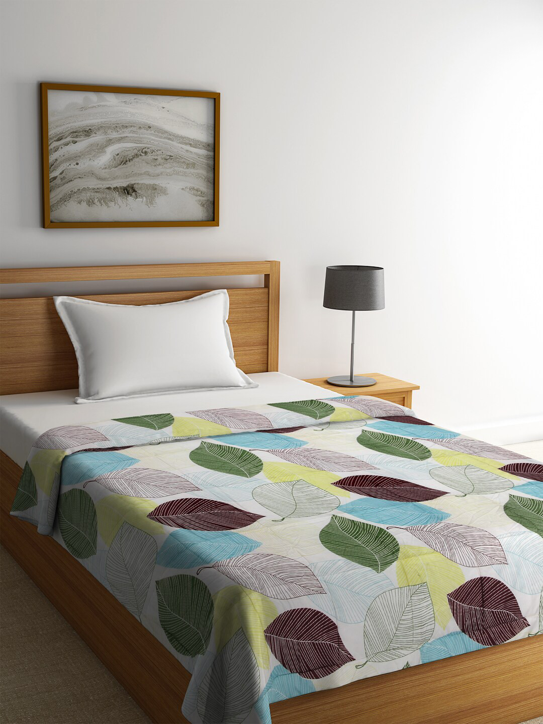Buy BOMBAY DYEING White & Green Printed 550 GSM Mild Winter Single Bed
