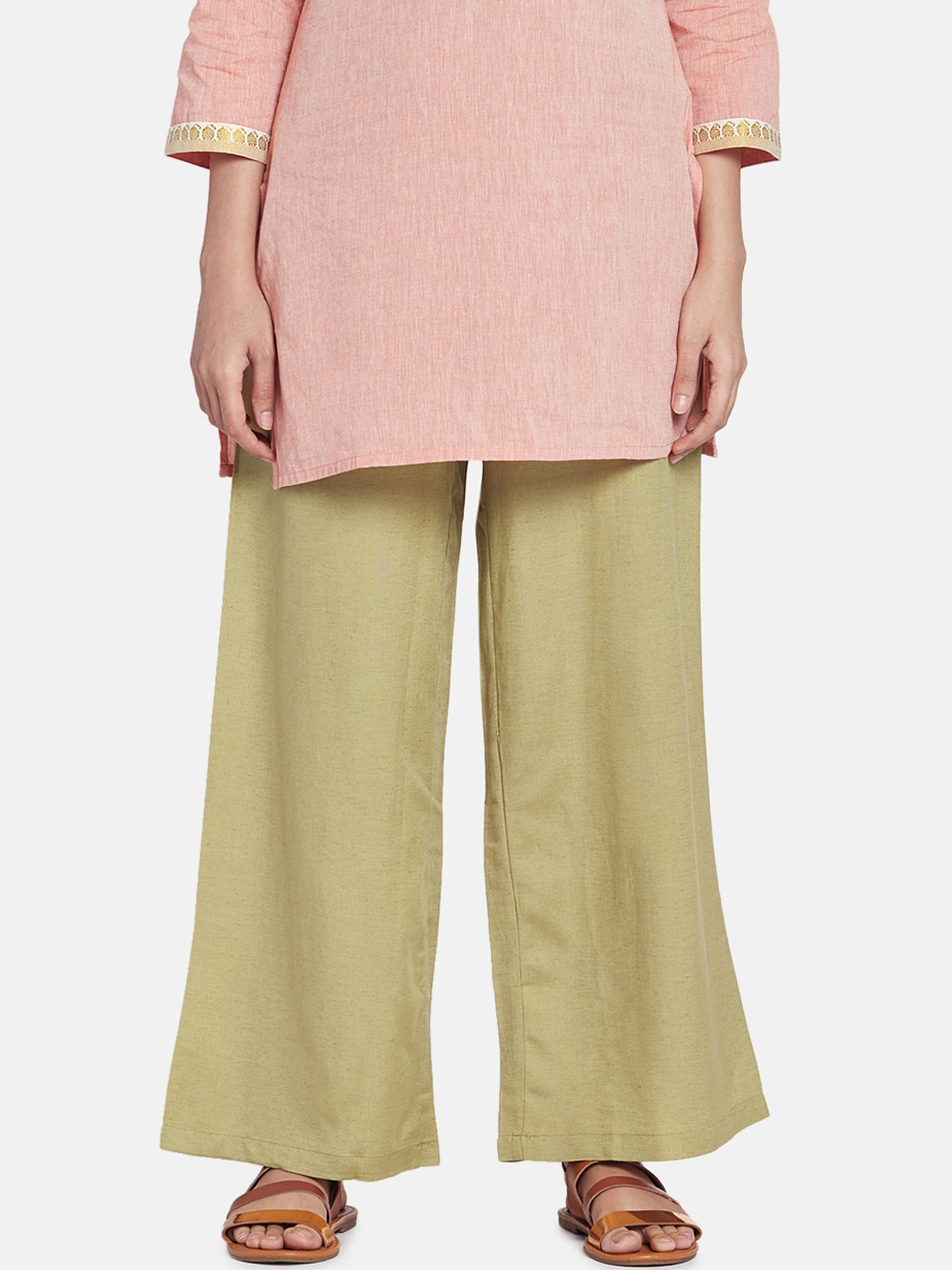 Women Green Solid Wide Leg Palazzos main image 0