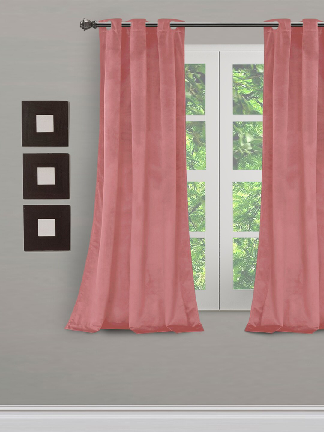 Buy Eyda Peach Coloured Solid Sustainable Velvet Window Curtains