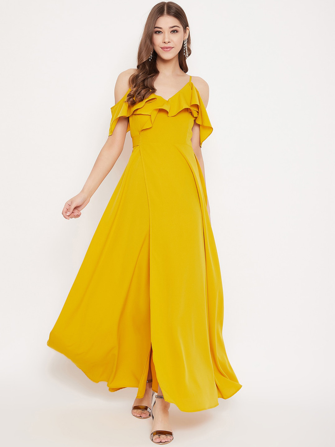 Buy Berrylush Women Mustard Yellow Solid Maxi Dress - Dresses for Women ...