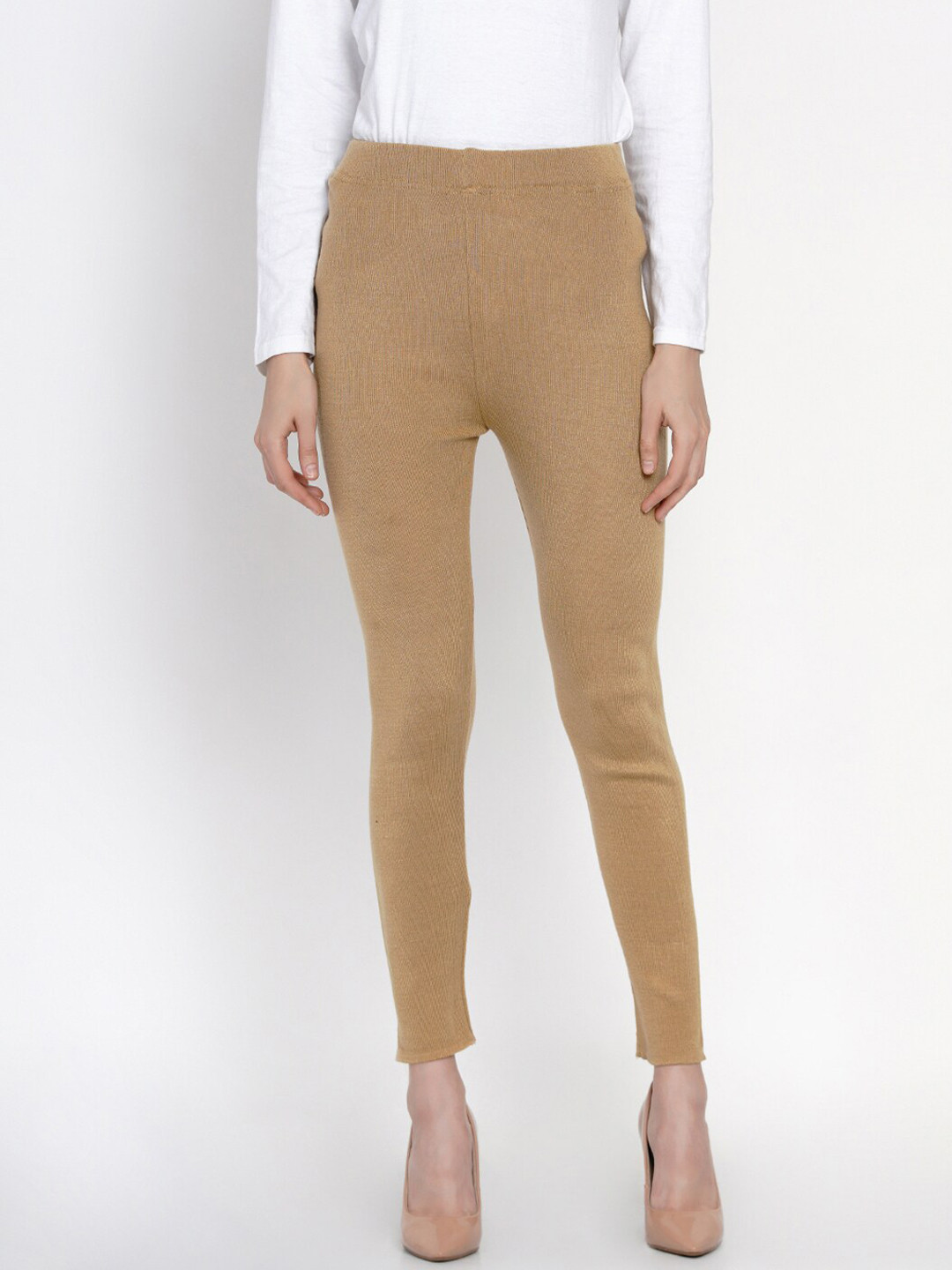 Buy FABNEST Women Beige Solid Ankle Length Winter Leggings Leggings